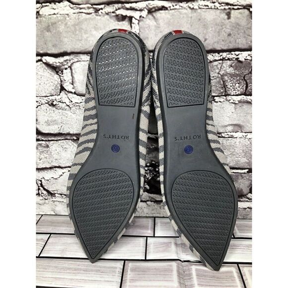 Rothy’s The Point Retired Grey Zebra Fabric Stripe Flats Women Sz 9.5M US/41EU - Picture 13 of 16